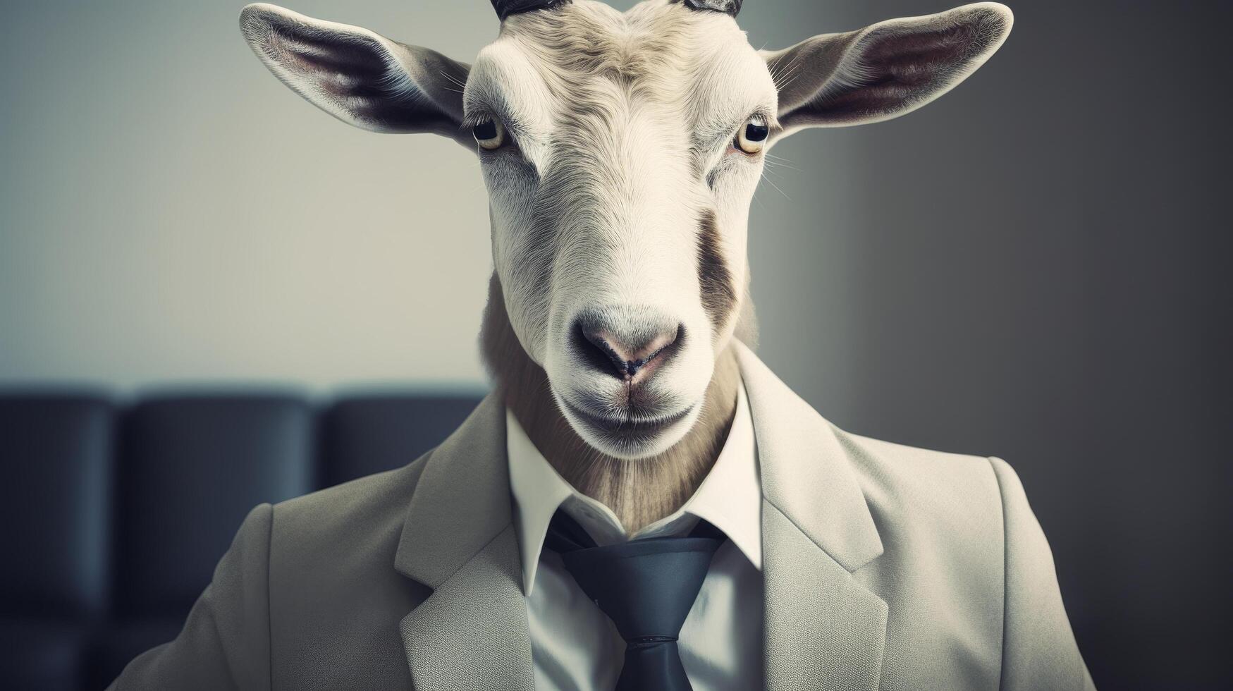 Serious goat businessman in suit and tie photo