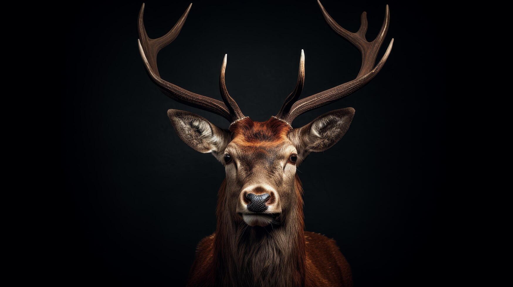 Majestic deer with large antlers in dark background photo