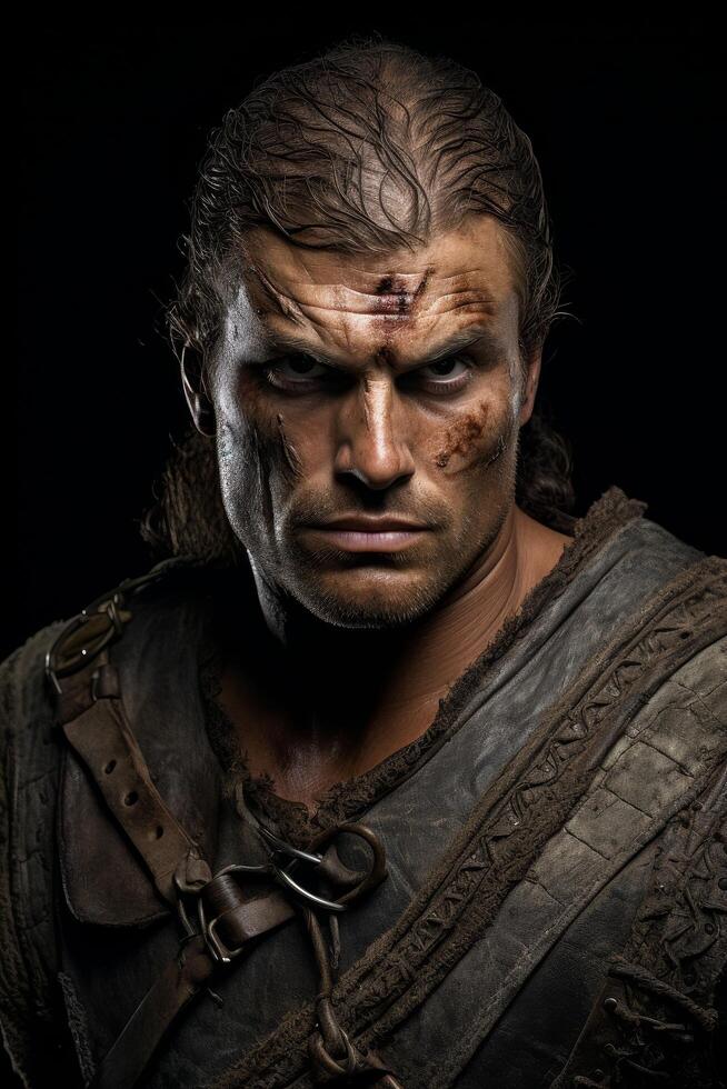Rugged warrior with intense expression photo