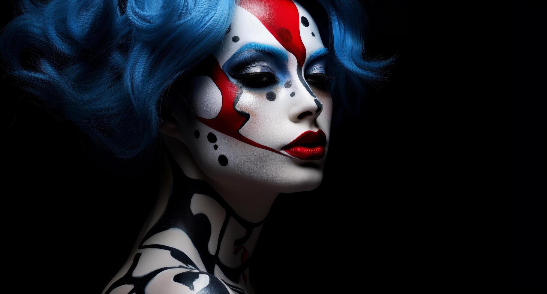 Dramatic makeup and hairstyle with bold colors photo