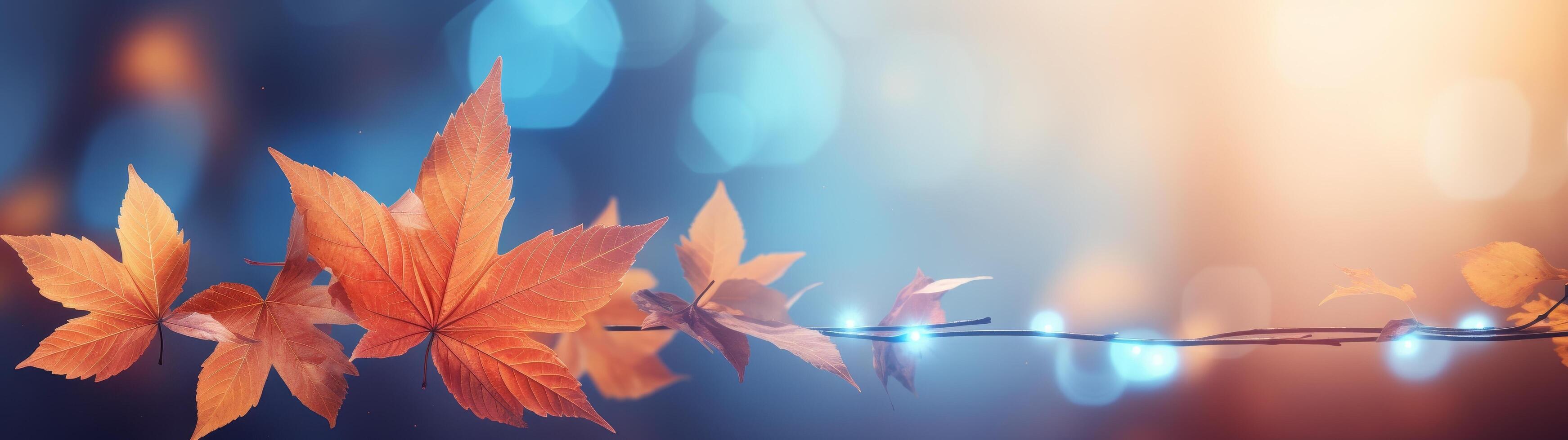 vibrant autumn leaves with blurred bokeh lights photo