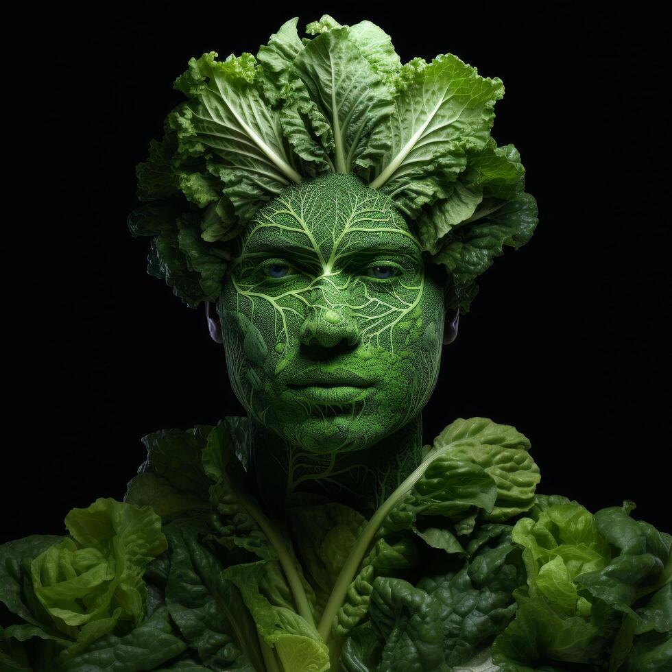 surreal portrait of a human face made from green leafy vegetables photo