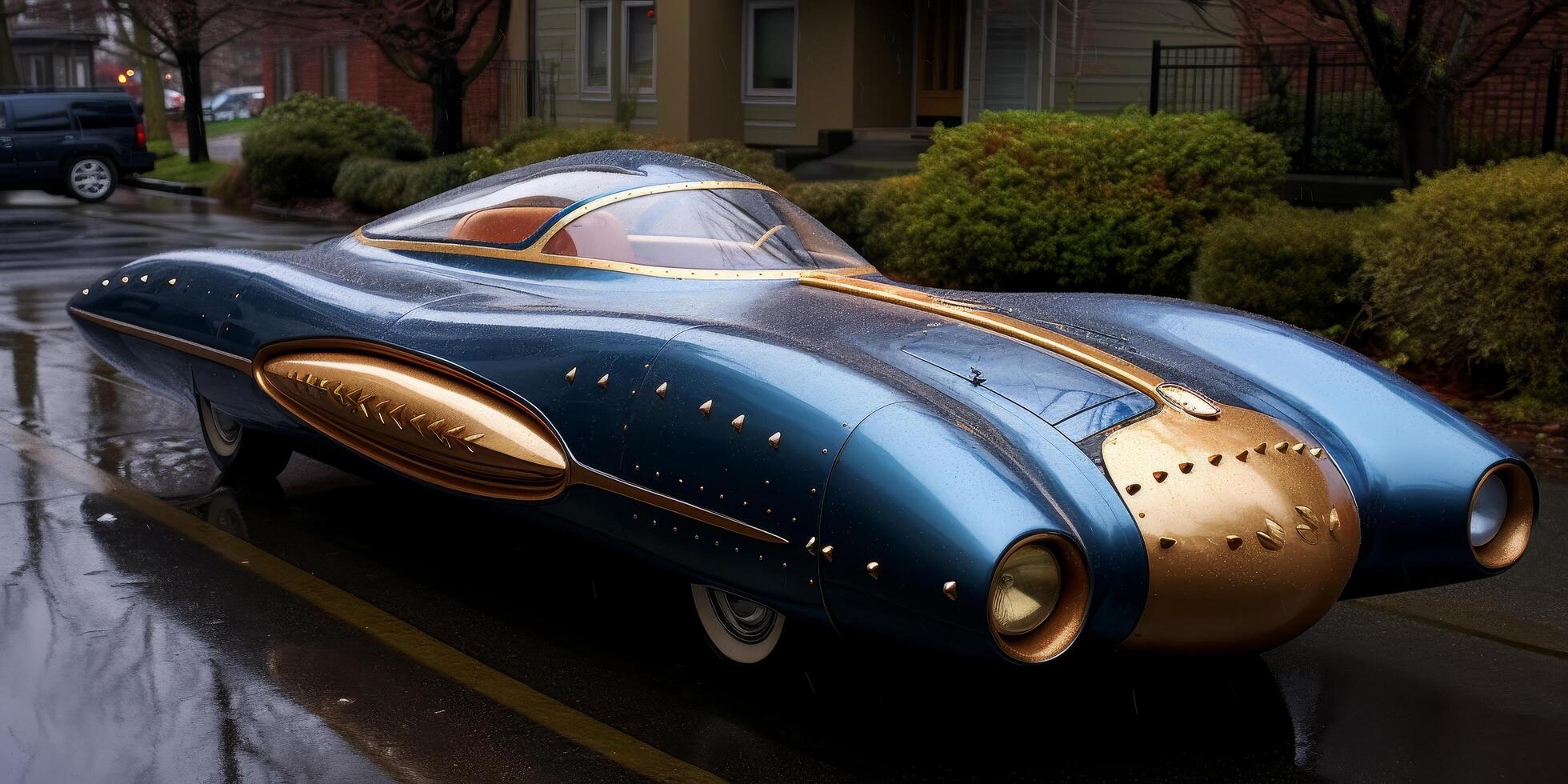 Futuristic concept car with sleek design and metallic colors photo