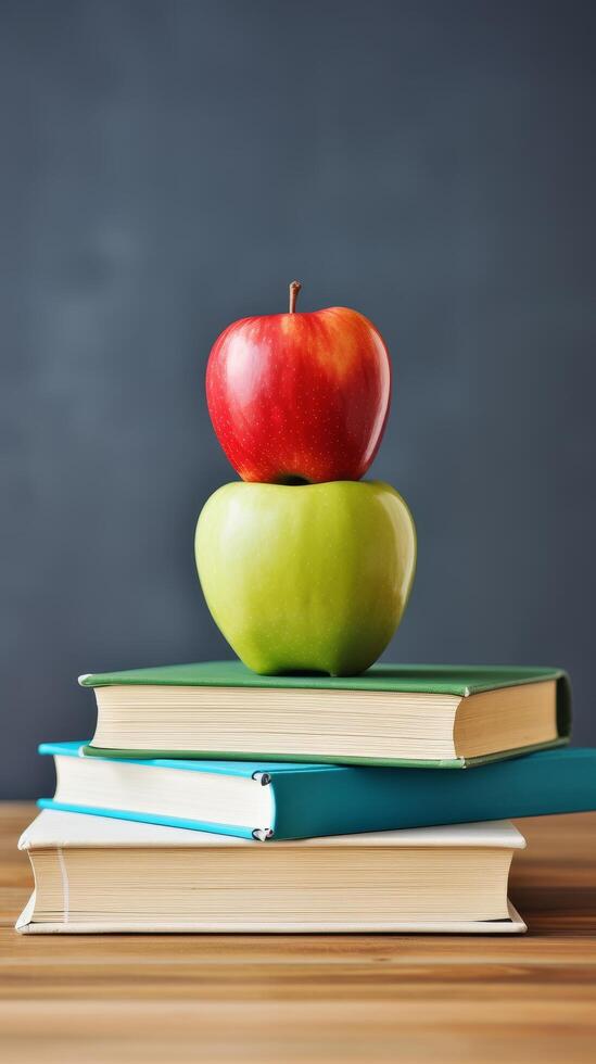 Healthy school lunch concept with apples and books photo