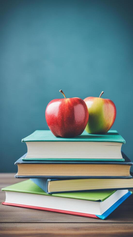 Apples on stack of books photo