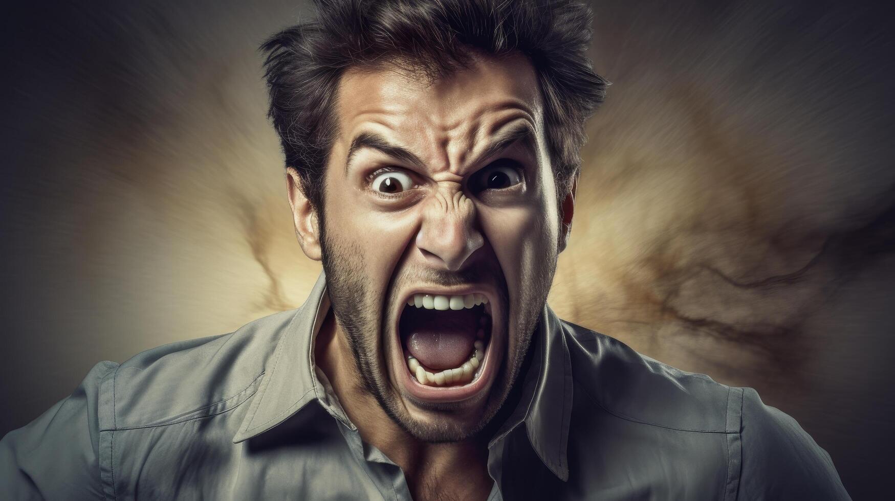 Angry man shouting with intense expression photo