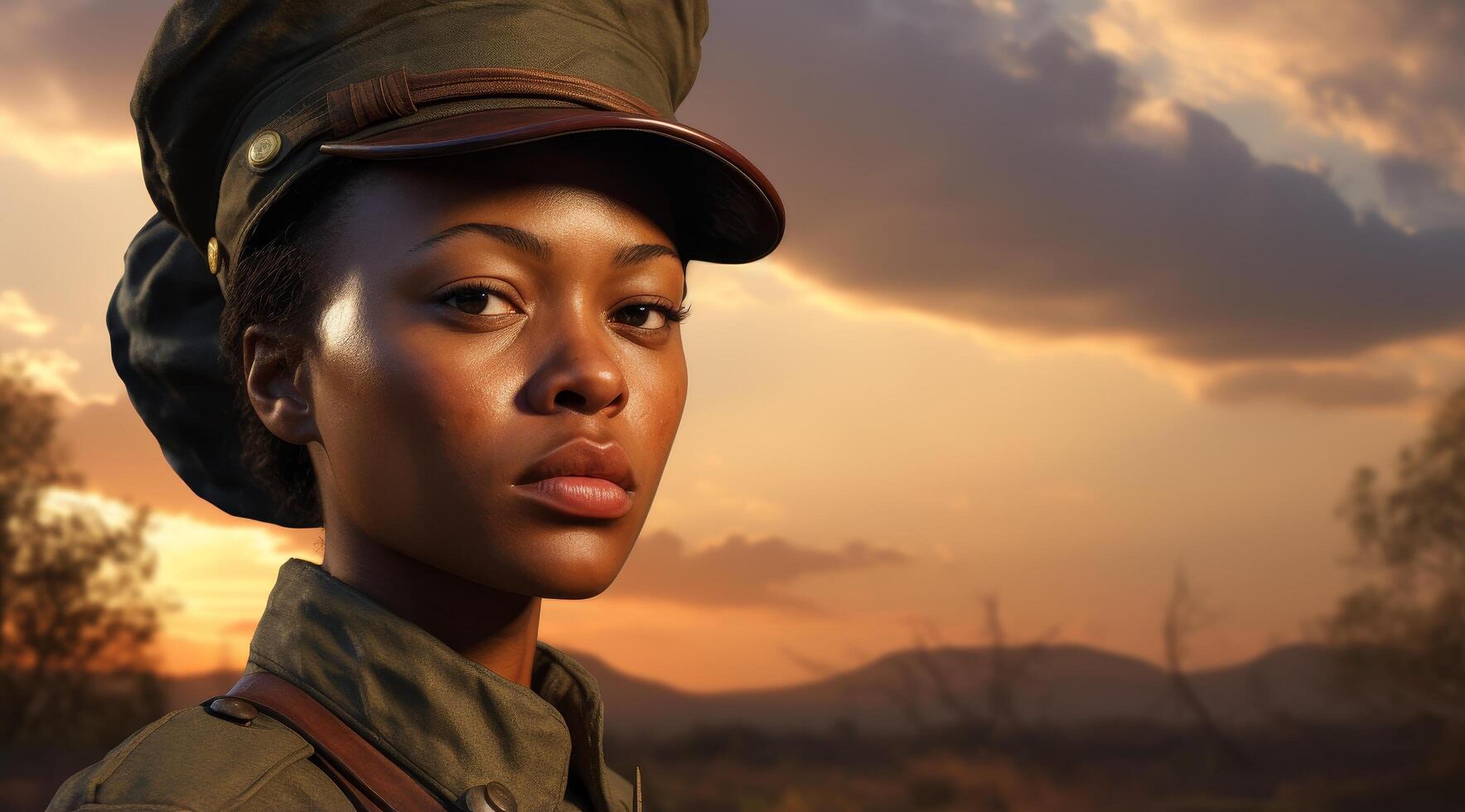 Determined female soldier in military uniform photo