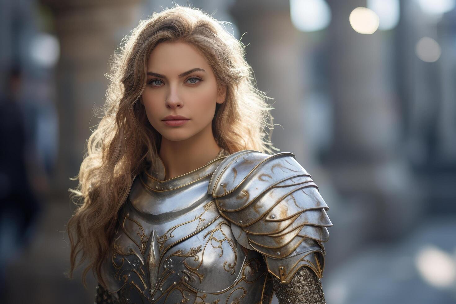 Warrior woman in ornate armor photo