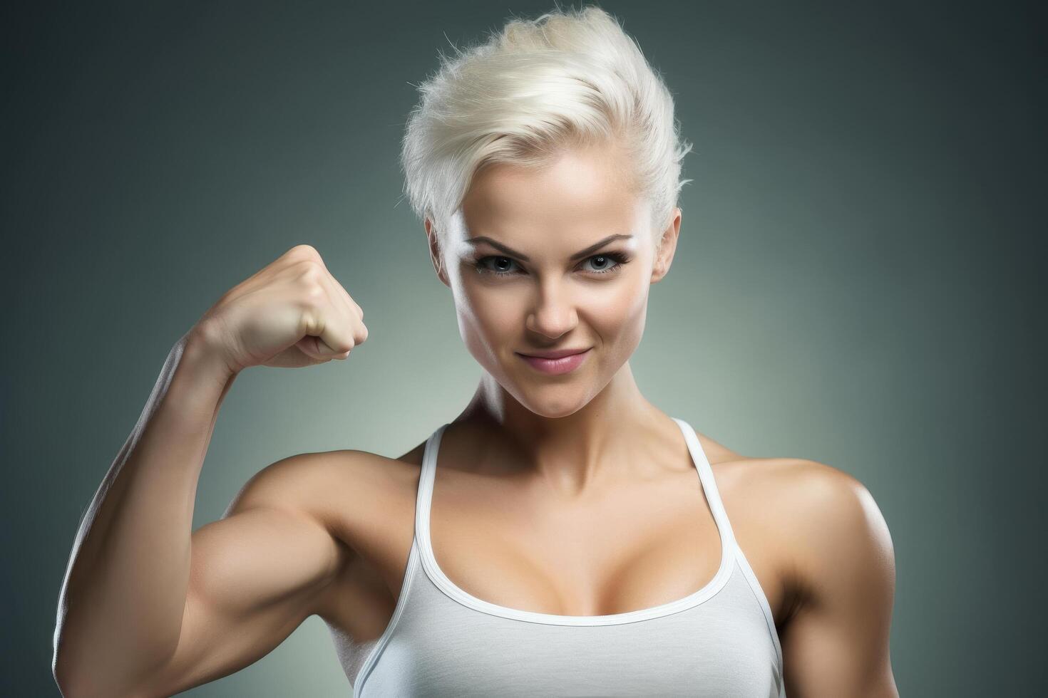Confident woman flexing her muscles photo
