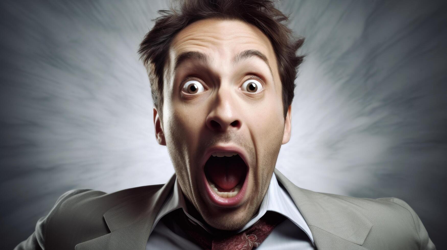 Shocked businessman with wide open mouth photo