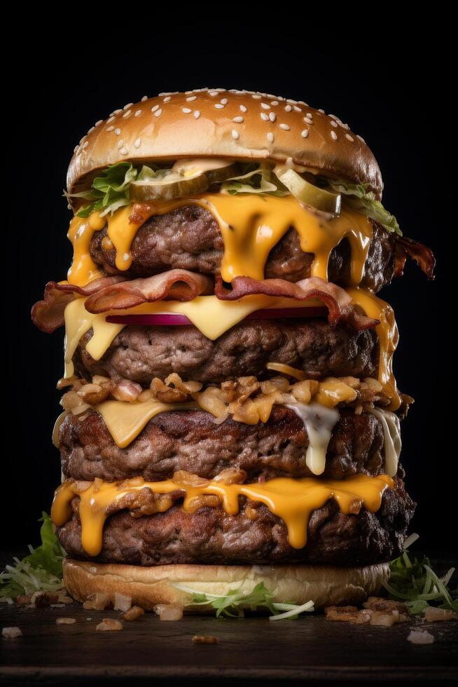 Delicious cheeseburger with bacon and lettuce photo