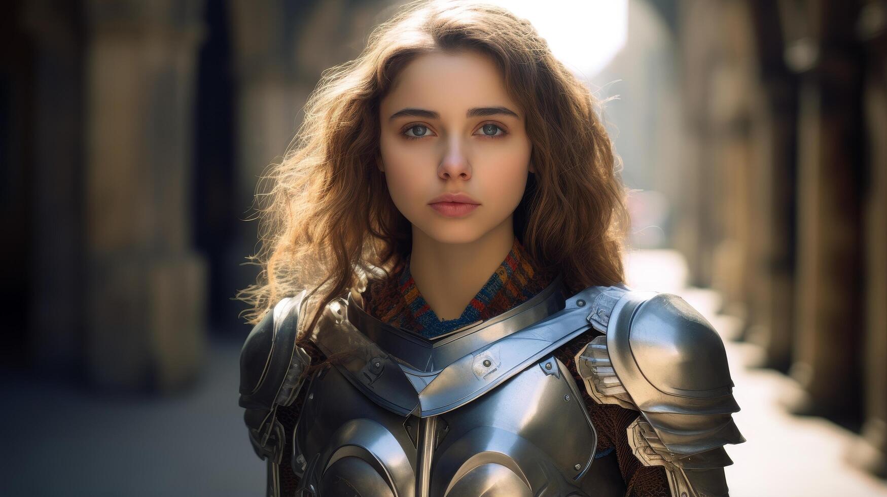 Futuristic female warrior in armor photo
