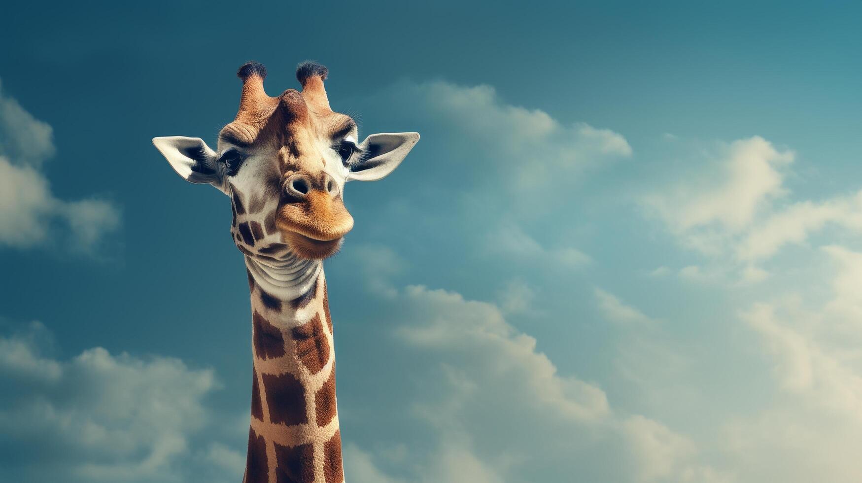 Curious giraffe looking up at the sky photo