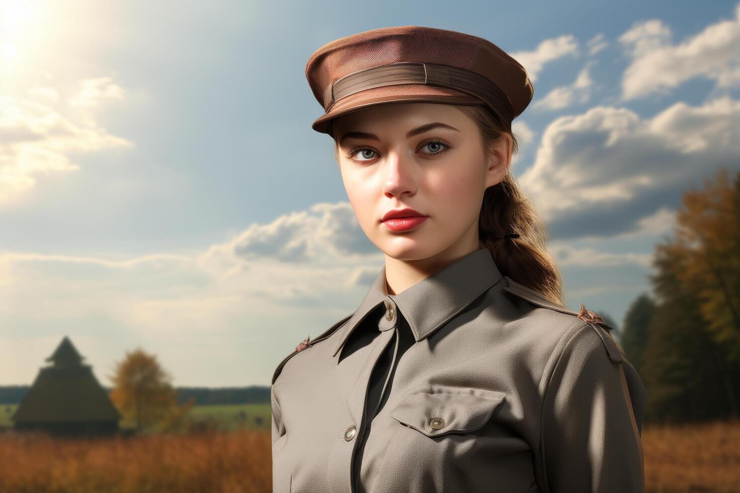 portrait of woman in military uniform photo