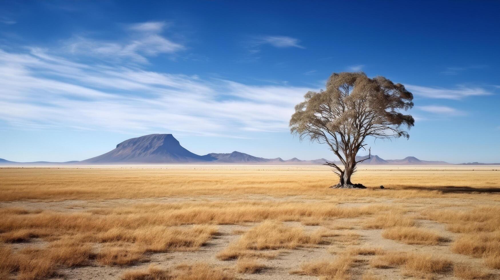 Lone tree in desert landscape photo