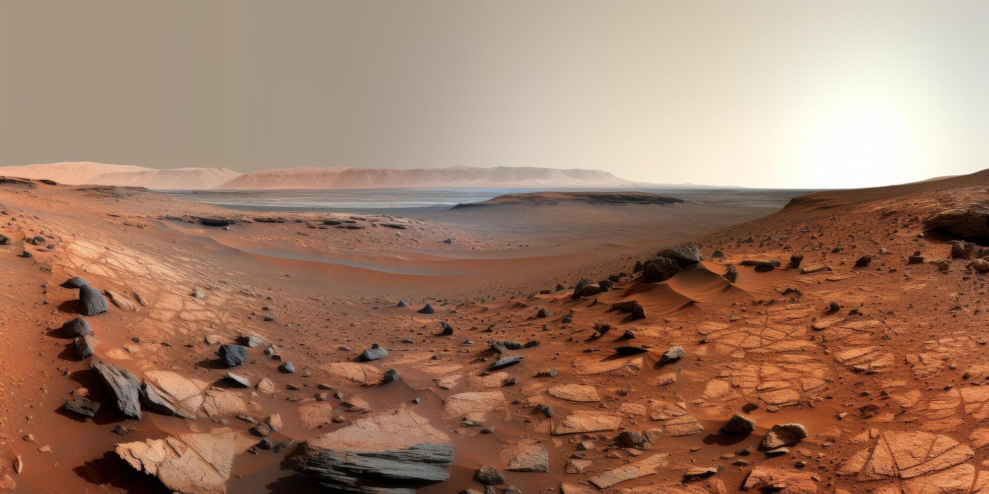 Panoramic view of a desolate martian landscape photo
