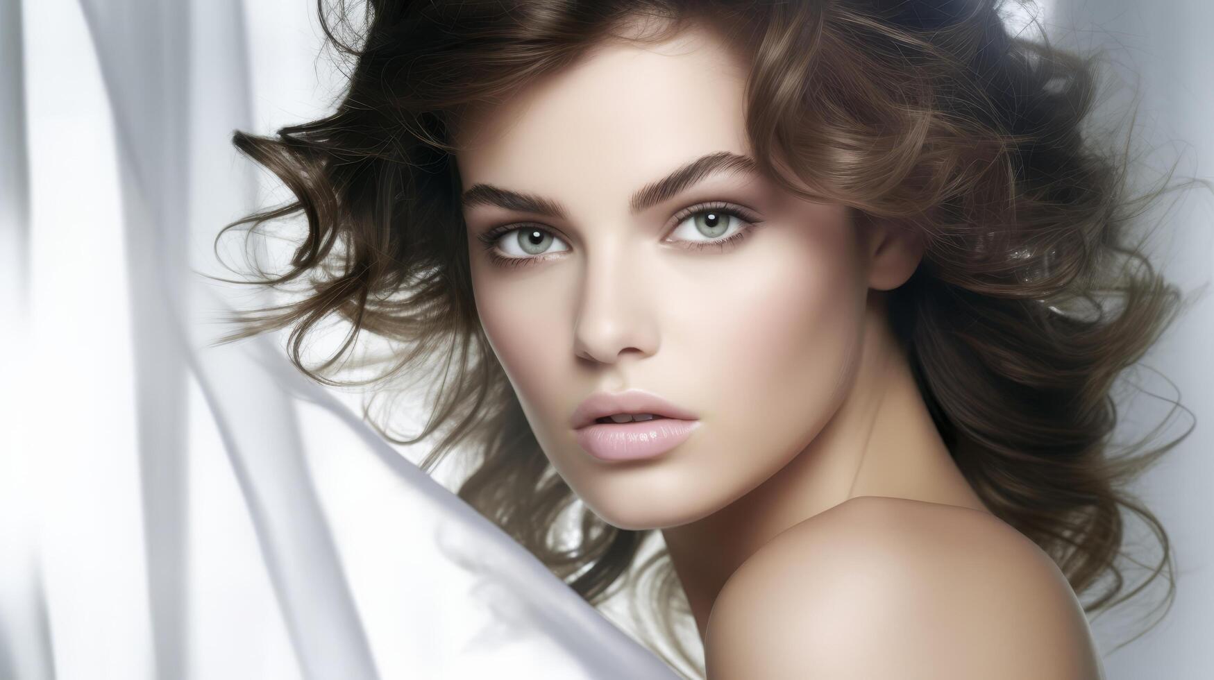 Captivating portrait of a beautiful woman with flowing hair photo