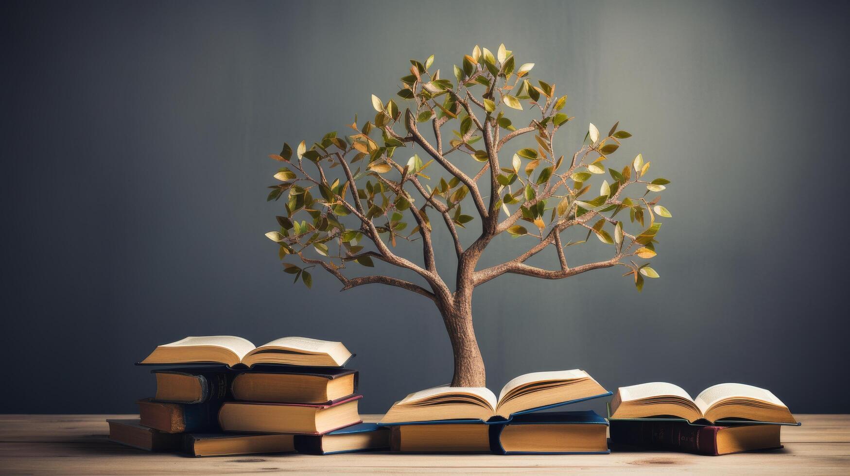 Books and tree of knowledge photo