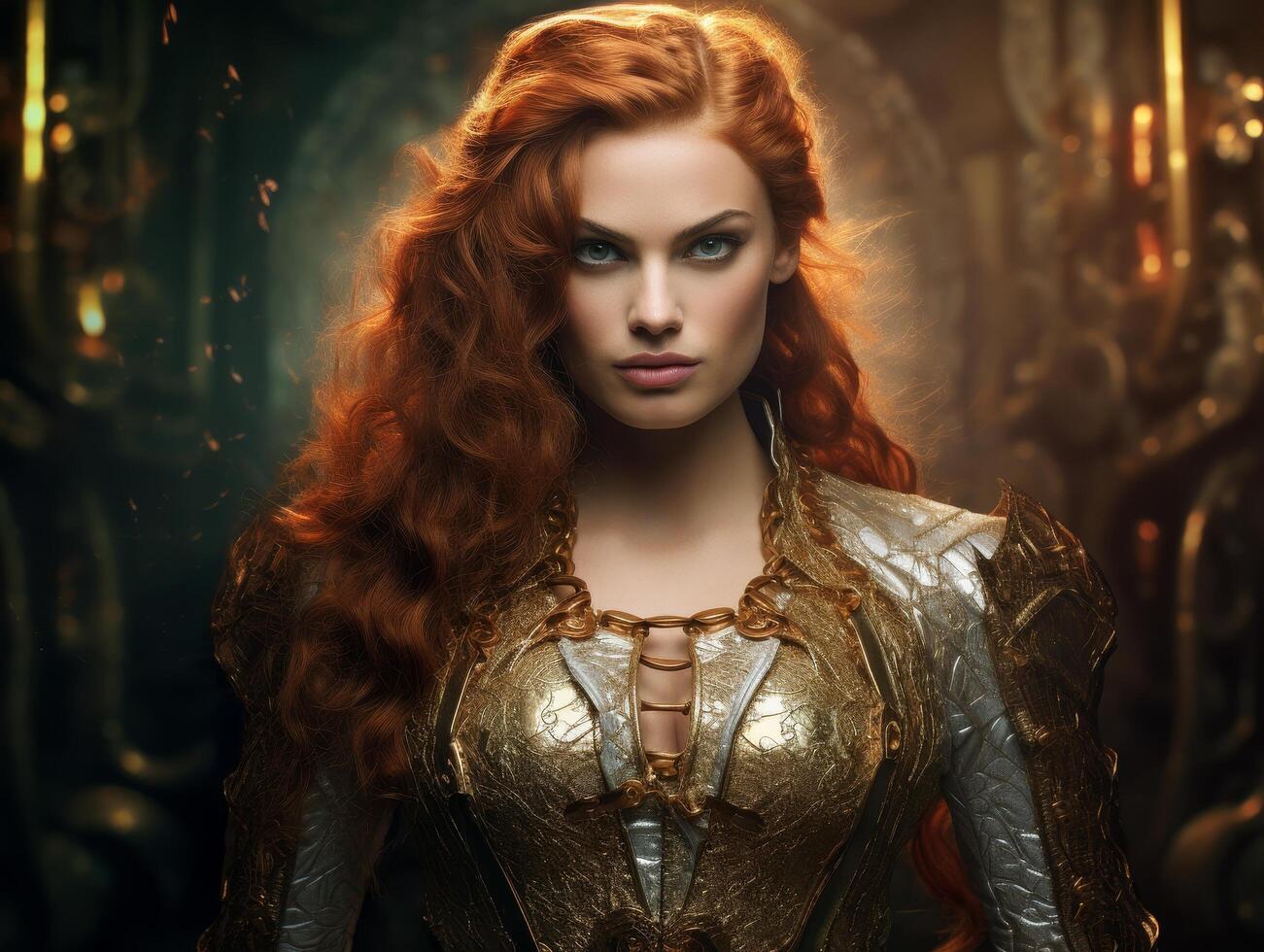 Mysterious woman in golden armor photo