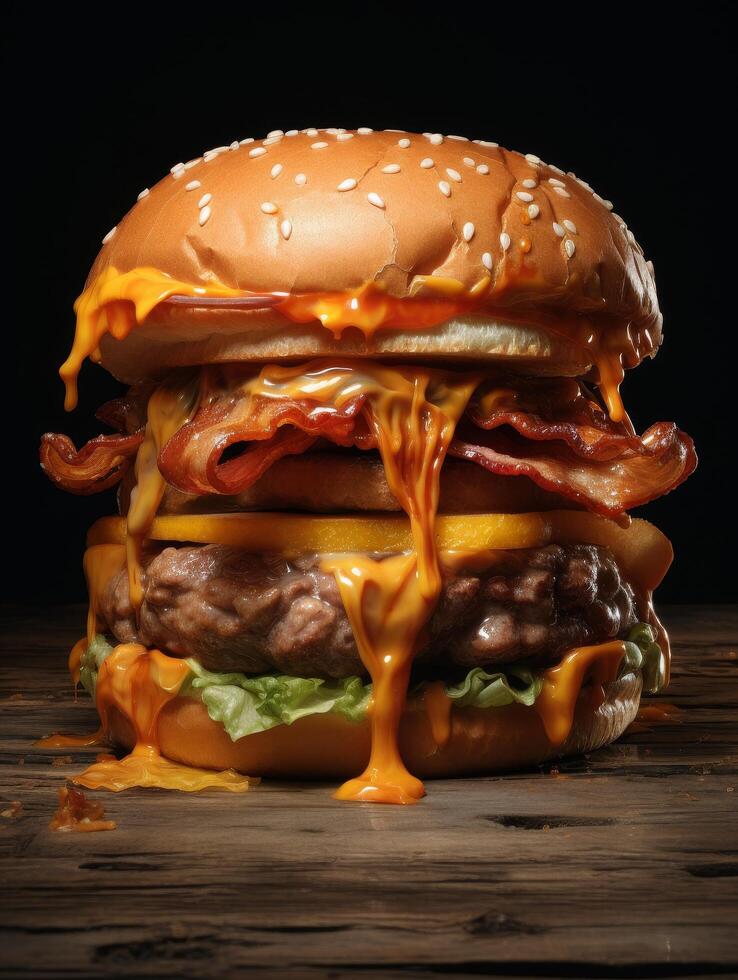 Delicious cheeseburger with melted cheese and bacon photo