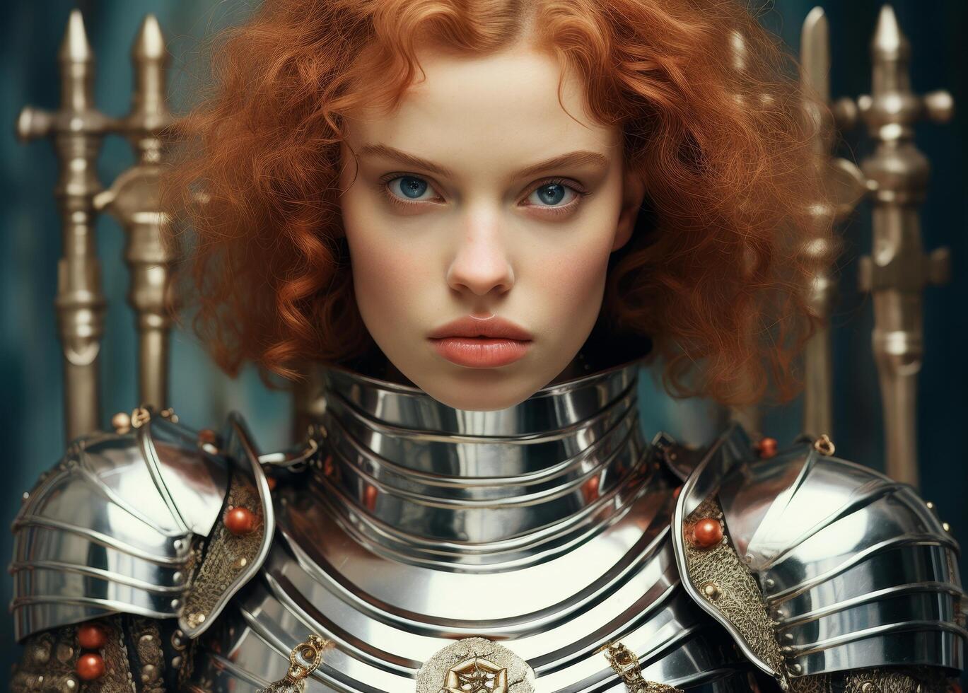 Mysterious warrior woman with fiery red hair photo