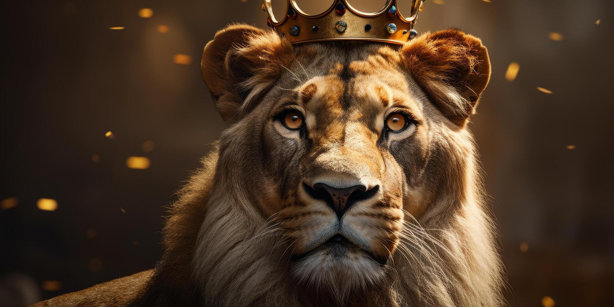 Majestic lion with golden crown photo