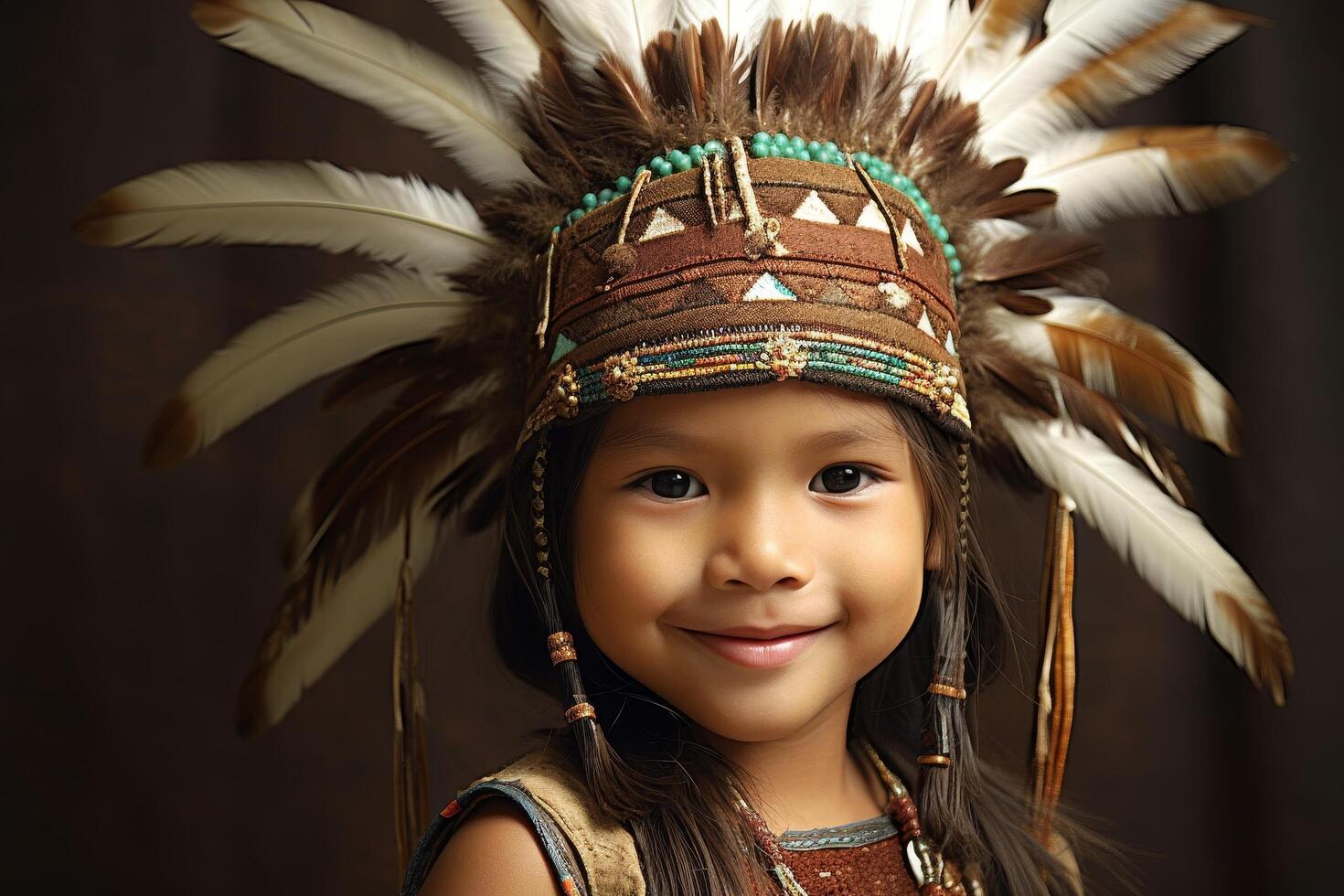 young indigenous child in traditional headdress photo