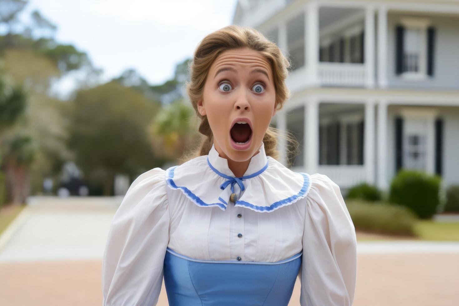 surprised woman with exaggerated facial expression photo