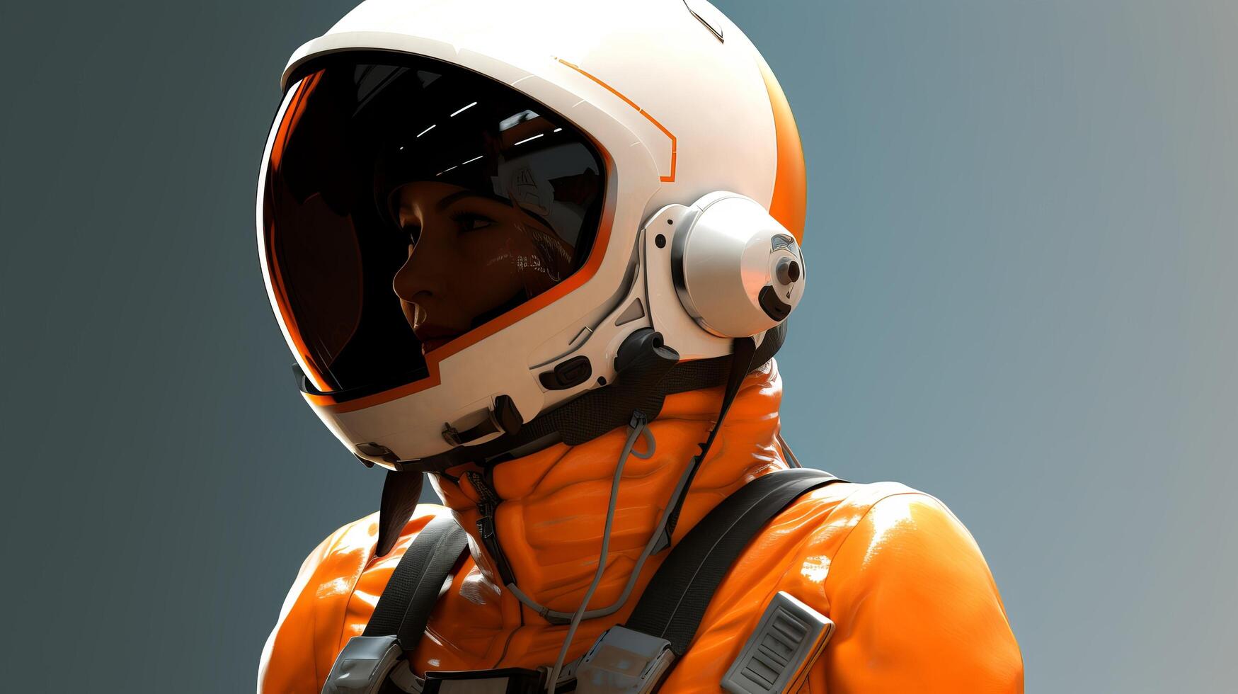 Astronaut in orange spacesuit with helmet photo