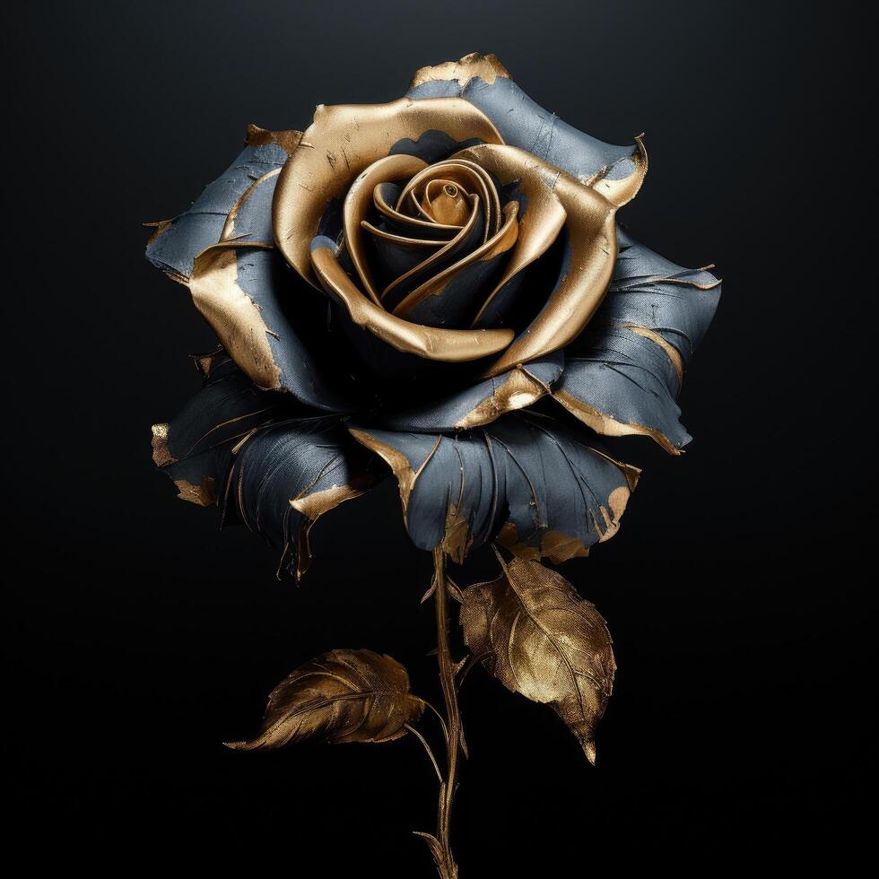 Dramatic golden rose on black background photo