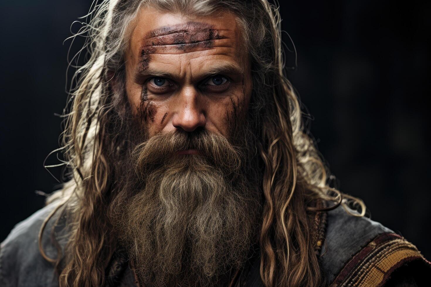 Rugged bearded man with intense gaze photo
