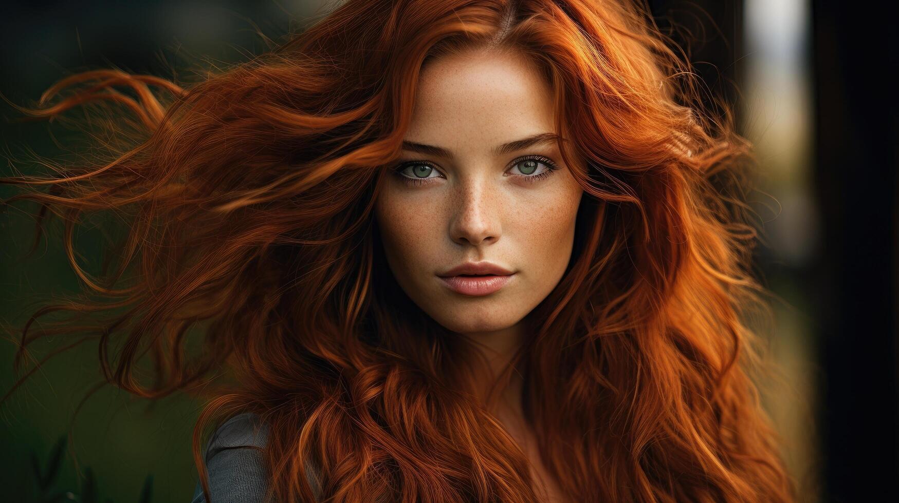 Captivating redhead with windswept hair photo
