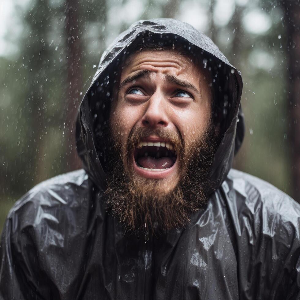 Man shouting in the rain photo