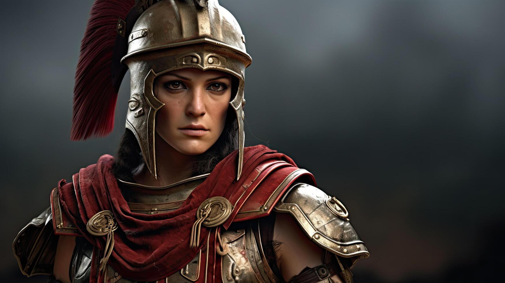 Fierce warrior in ancient roman armor photo