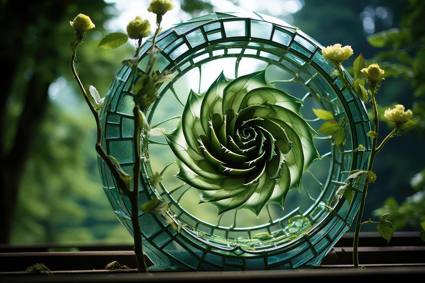 Mesmerizing spiral succulent plant in glass frame photo