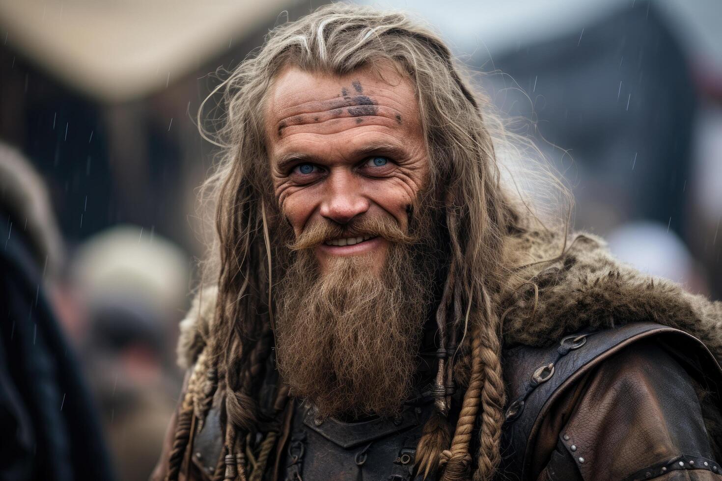 Rugged bearded man with intense expression photo