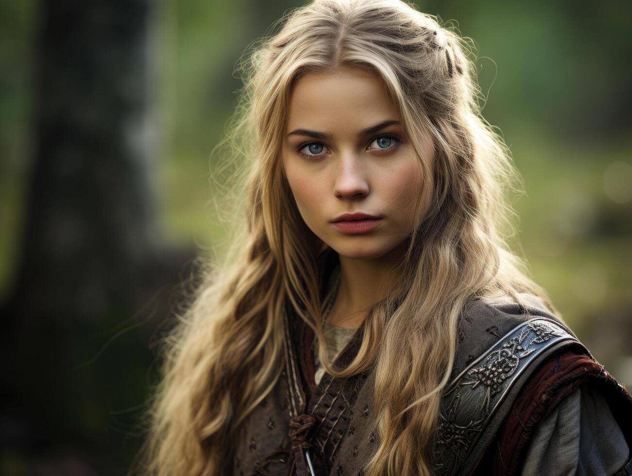 Captivating blonde woman with intense gaze photo