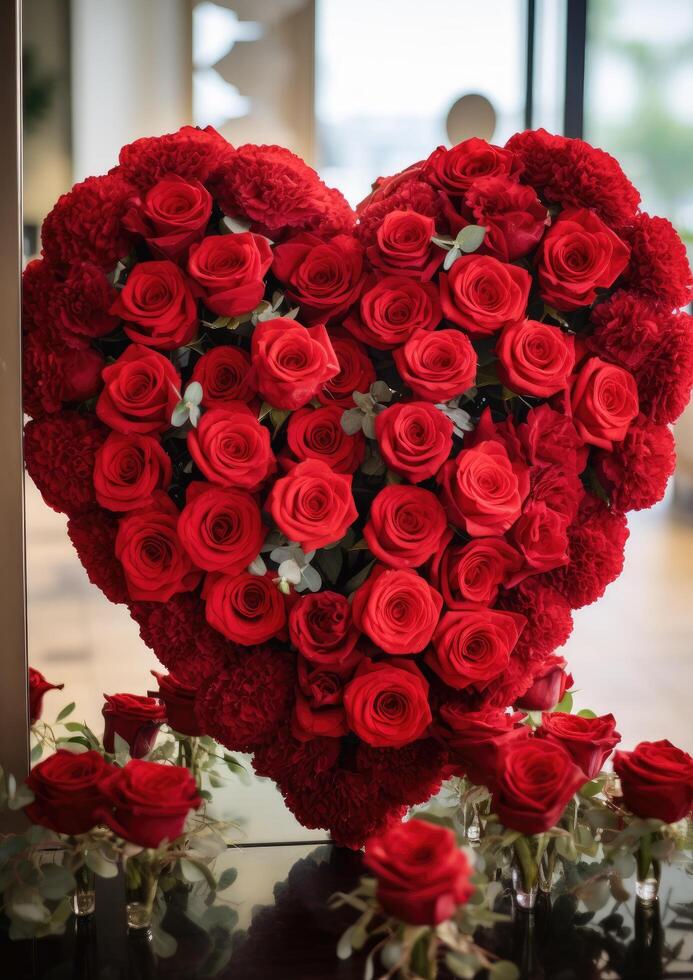 heart shaped bouquet of red roses photo