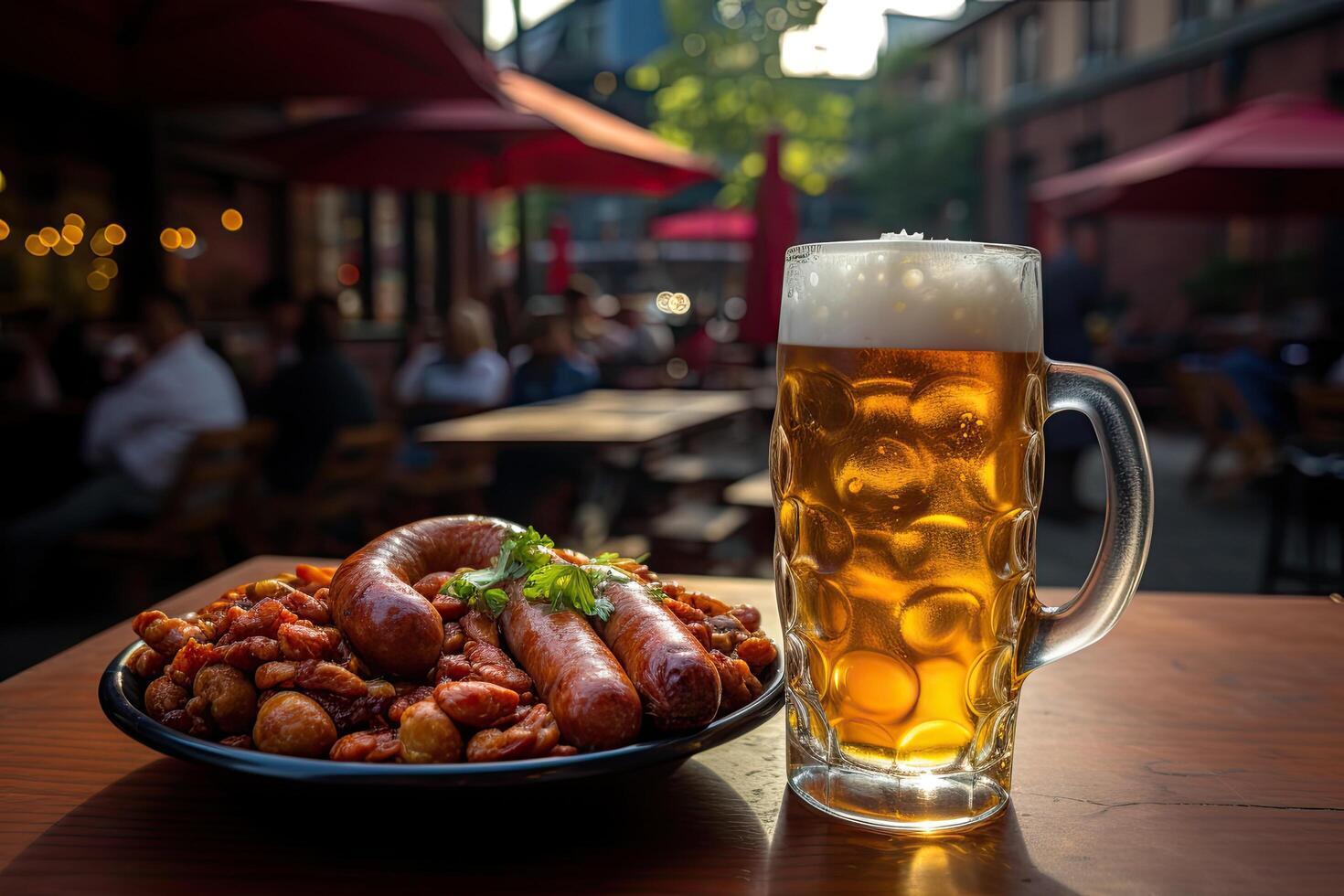 outdoor cafe with beer and sausages photo