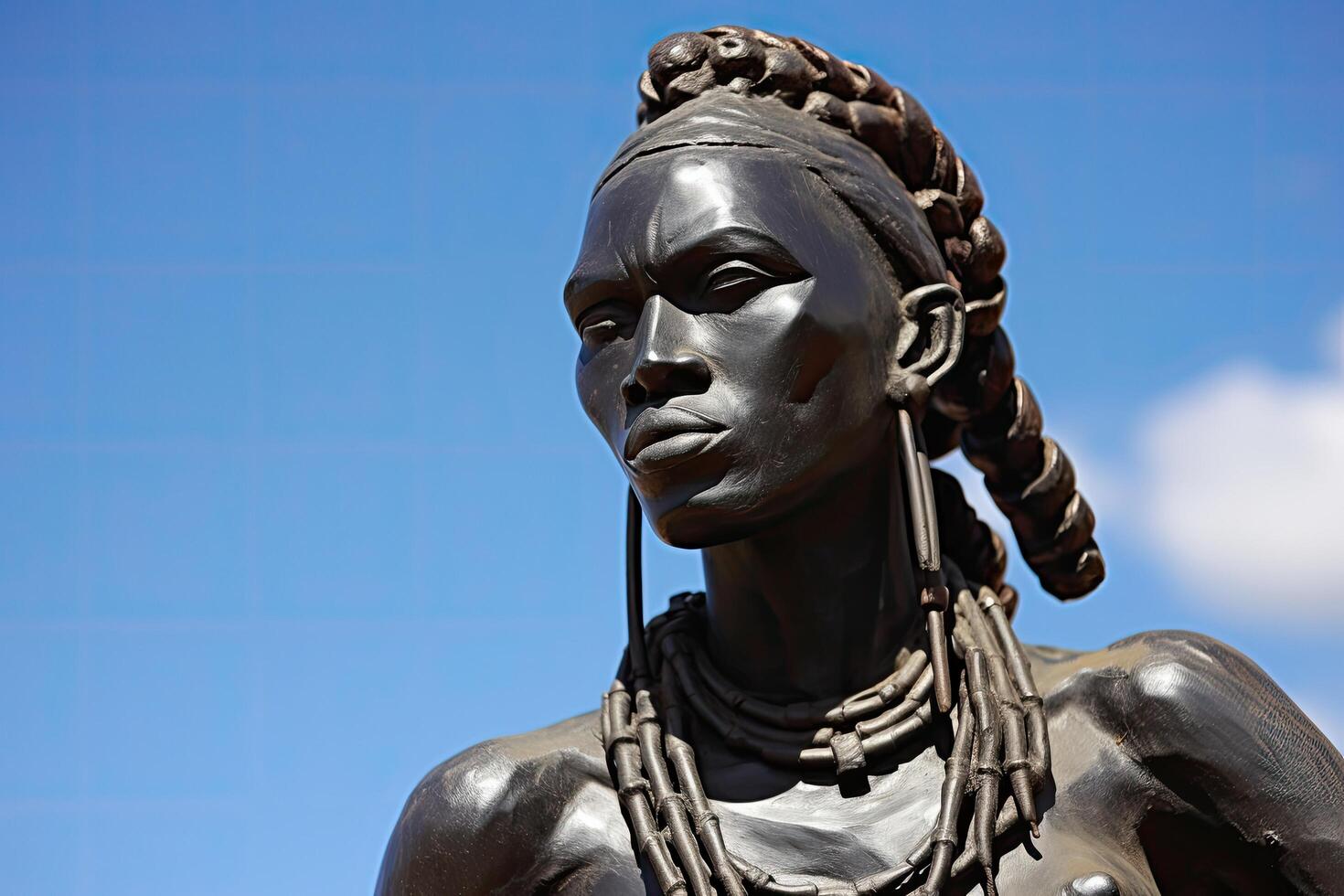 Striking bronze statue of an african tribal woman photo