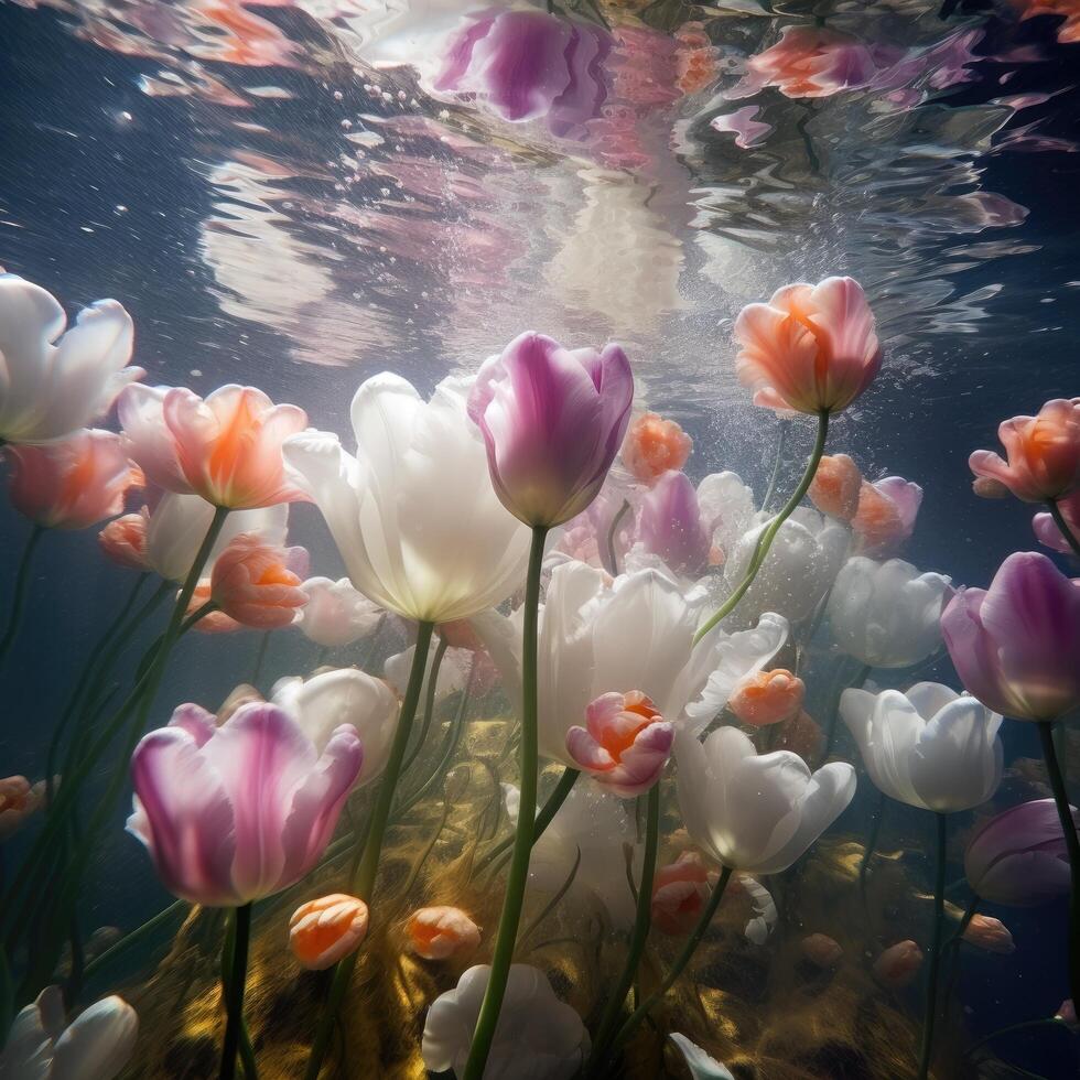 Underwater tulips in bloom photo