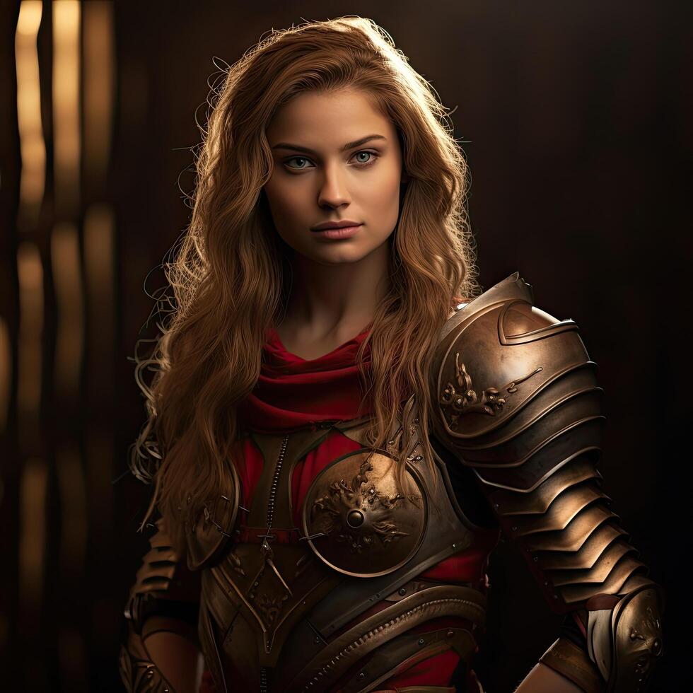 Fierce warrior woman in armor photo