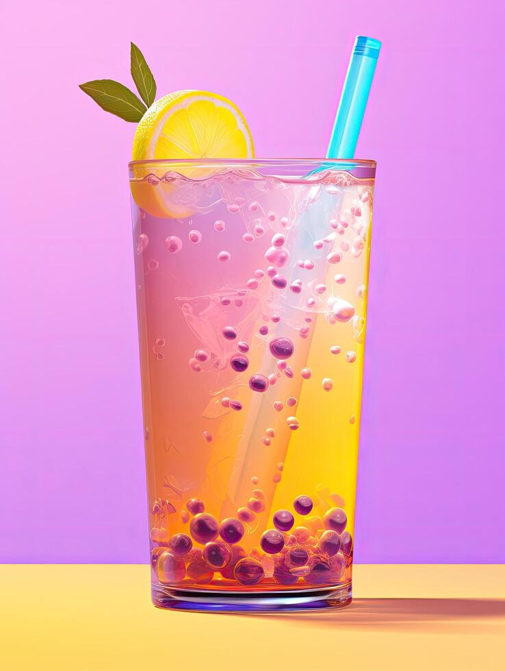 refreshing summer cocktail with lemon and bubbles photo