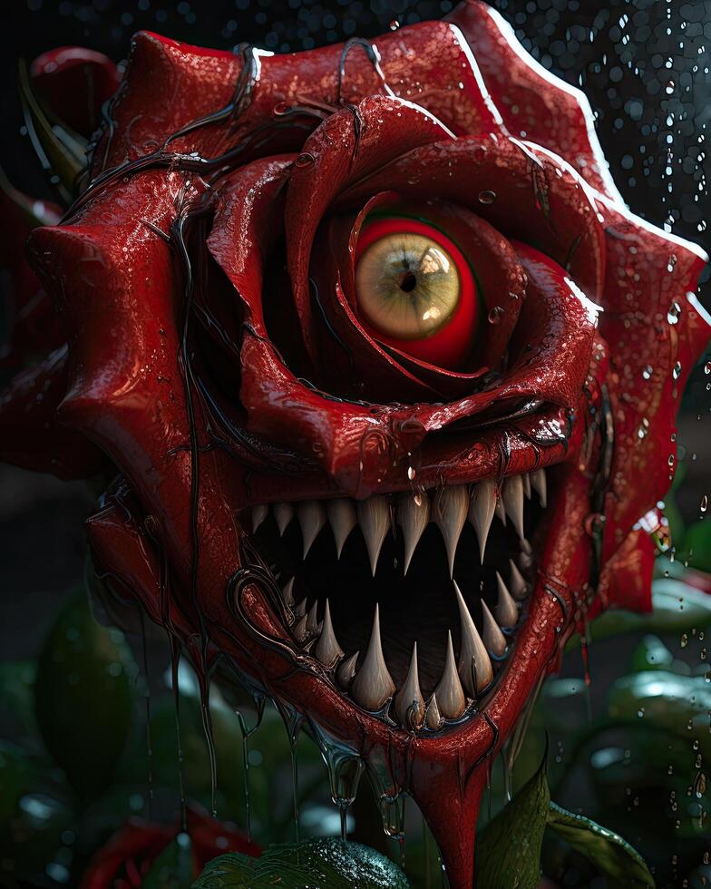 Monstrous creature with sharp teeth and glowing eye photo
