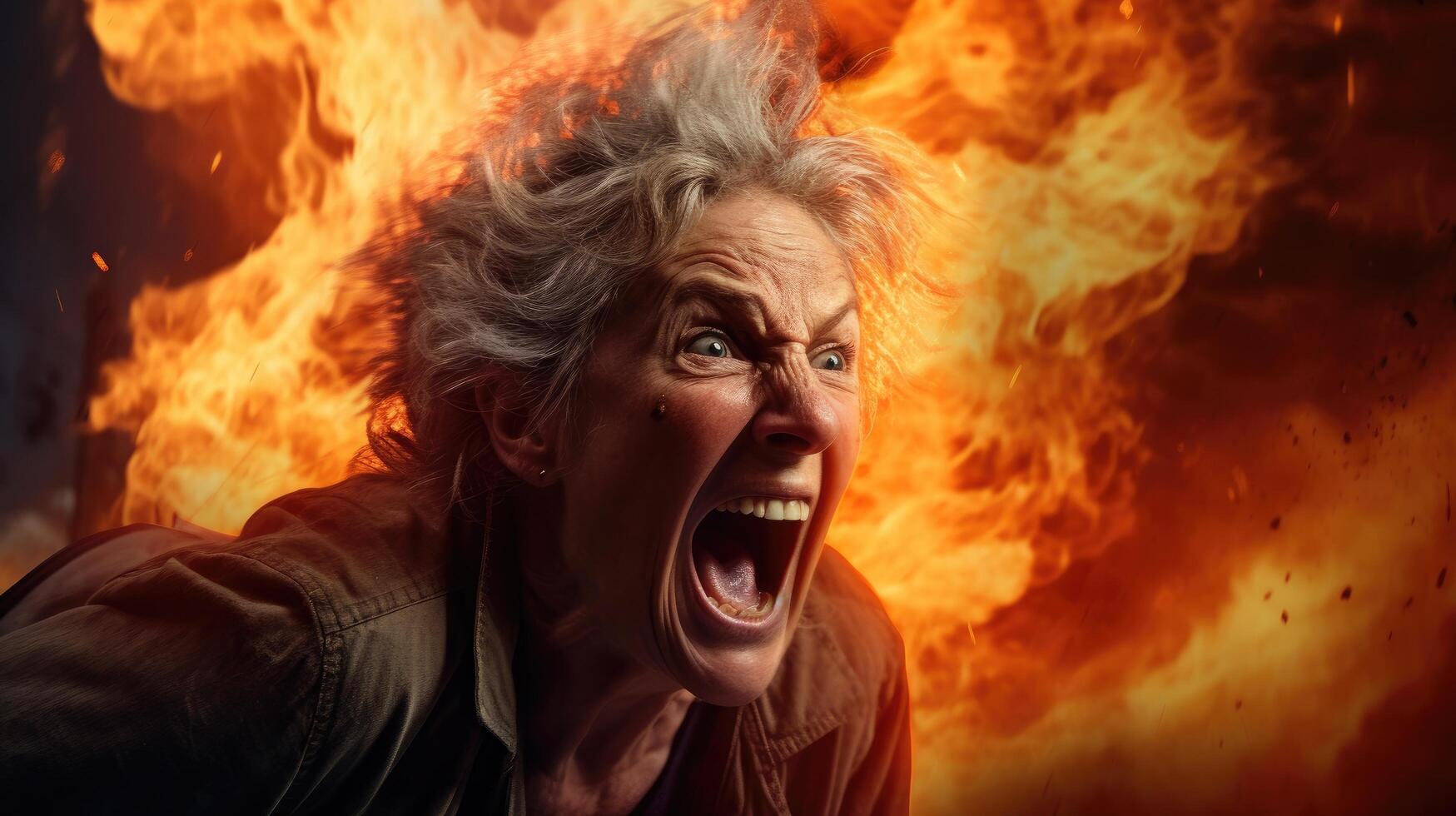 Intense expression of anger and fear photo