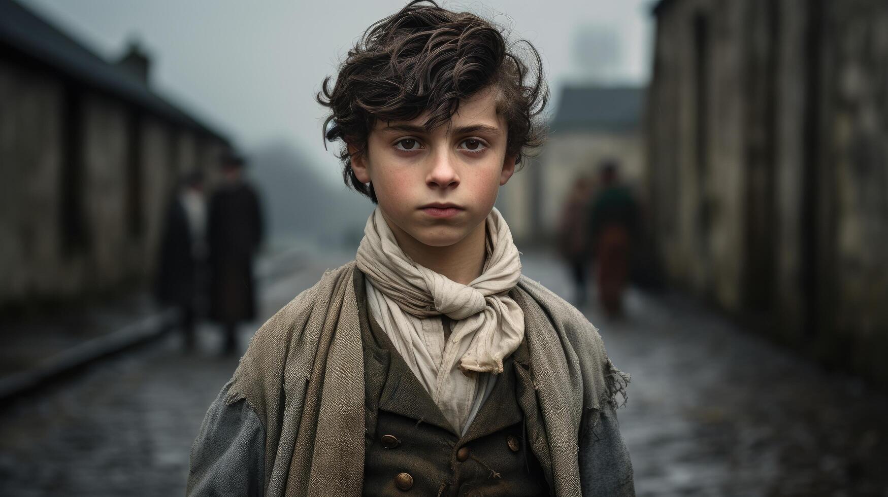 young boy with curly hair in warm clothing photo
