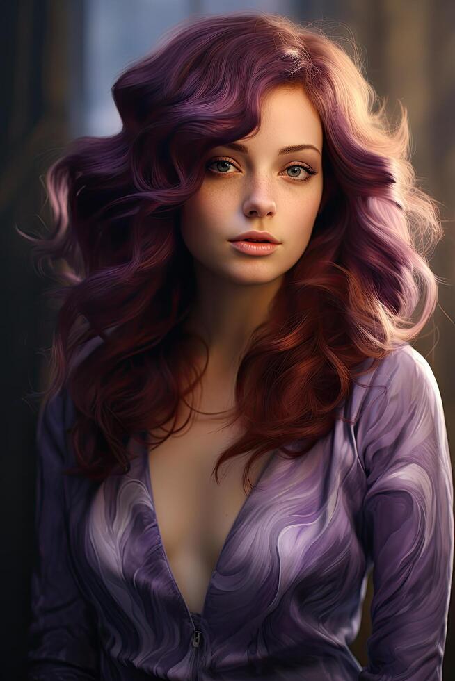 Vibrant woman with colorful wavy hair photo