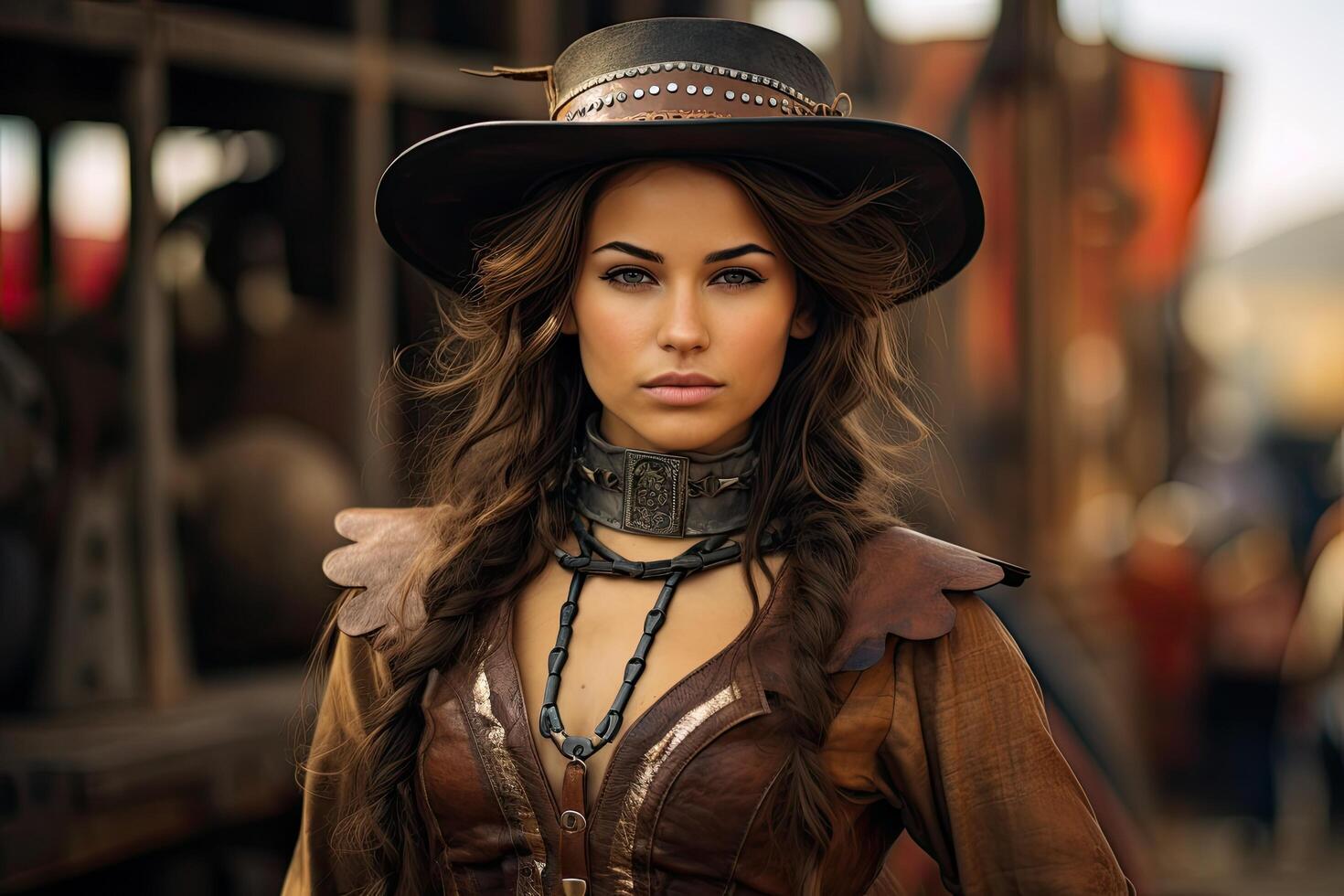 portrait of a mysterious cowgirl in the wild west photo