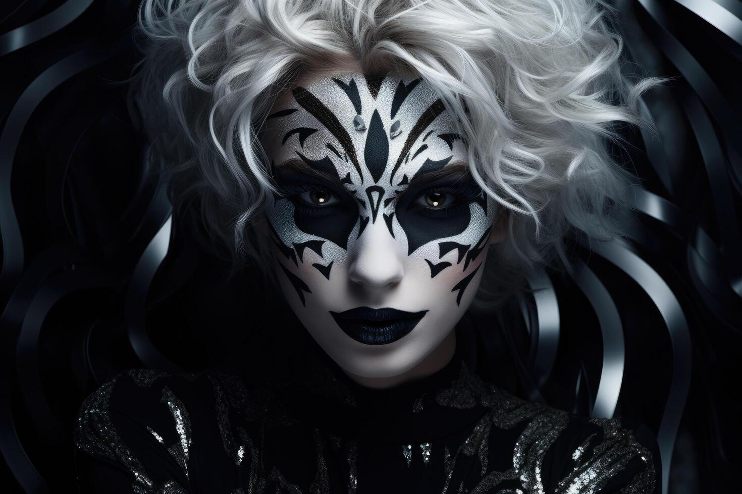 mysterious woman with dramatic makeup and hair photo