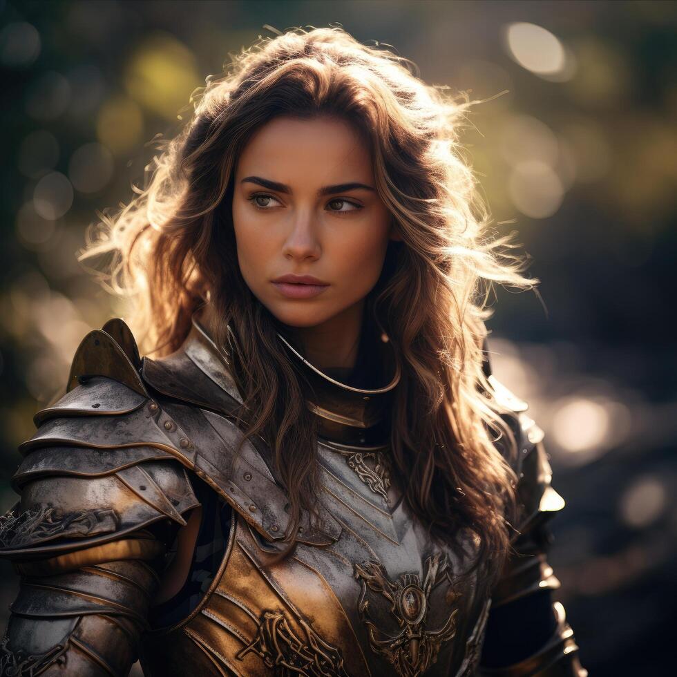Fierce female warrior in armor photo